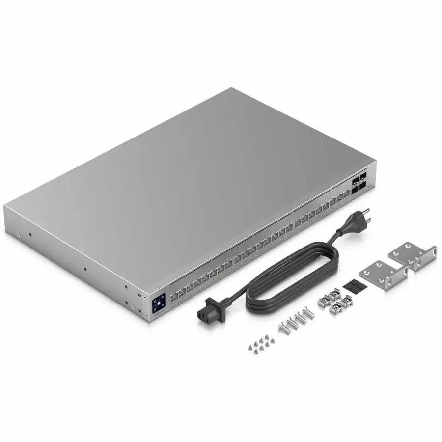 Ubiquiti UniFi Pro HD 24-port RJ45 + 4 SFP+ silver metal managed switch with mounting brackets