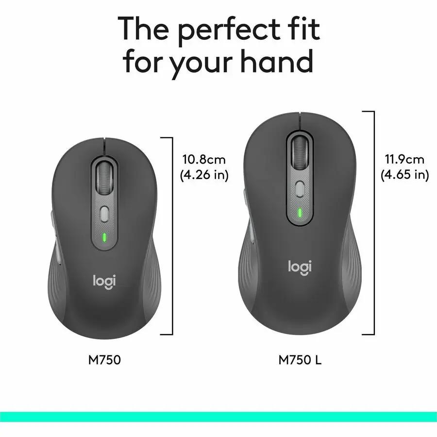 Logitech Signature Plus M750 L Wireless Mouse - For Large Sized Hands, SmartWheel Scrolling, Bluetooth Connectivity, Multi Device, 24-Month Battery, Silent Clicks, Customizable Side Buttons, Contoured Shape