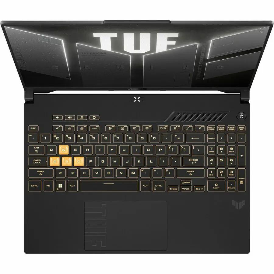 ASUS TUF Gaming Laptop, black chassis with gold backlit keyboard, 16GB RAM, 512GB SSD