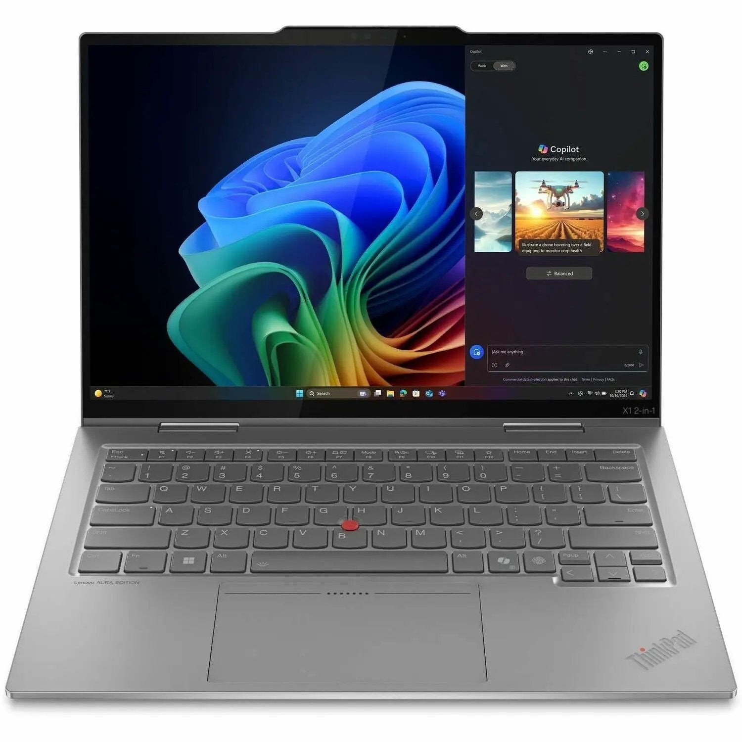 Lenovo ThinkPad X1 Gen 10 2-in-1 laptop, 14-inch WUXGA, gray aluminum chassis with red TrackPoint