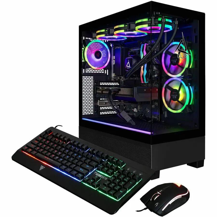 CLX SET Desktop Mid-Tower PC with RGB-lit fans; keyboard and mouse included