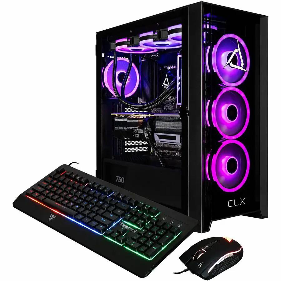 CLX SET Gaming Desktop Computer with RGB keyboard and mouse, black mid-tower case