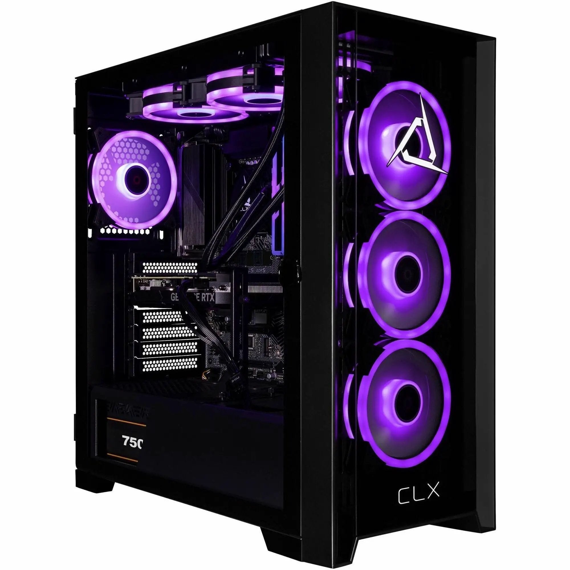 CLX SET Gaming Desktop mid-tower, black case with purple RGB fans