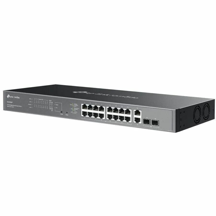 TP-Link Omada 20-Port PoE+ SFP managed switch, gray 1U rack-mount device with RJ-45 and SFP ports.