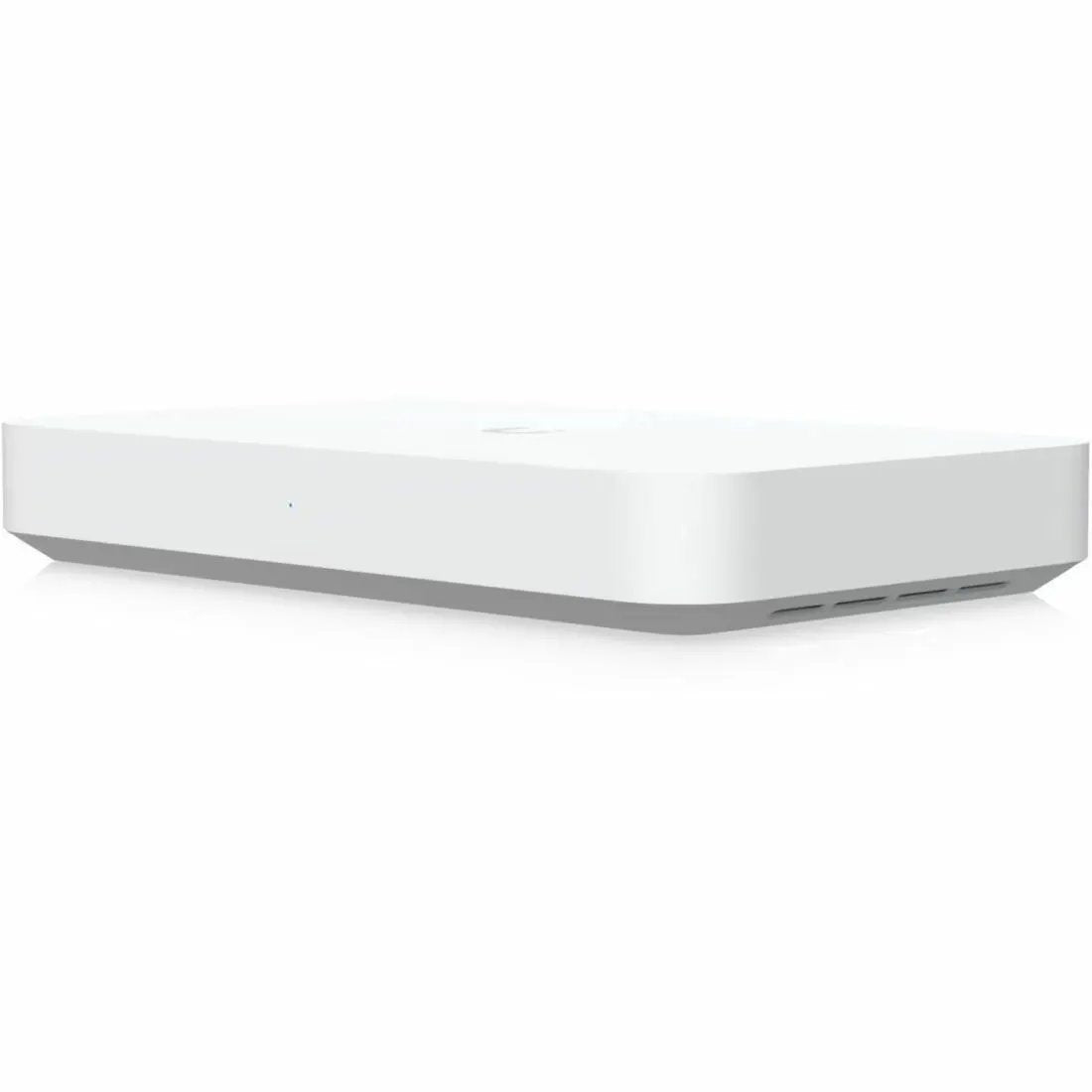 Ubiquiti UniFi Gateway Fiber router, white enclosure with gray base, 4-port 2.5GbE SFP+
