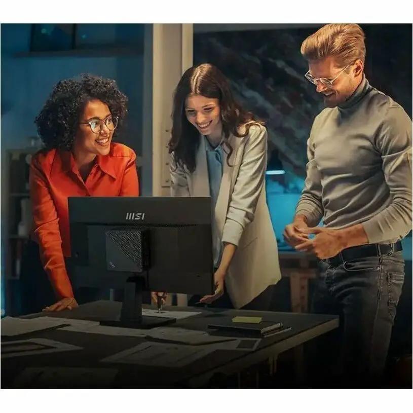 MSI Pro MP225 22-inch FHD LCD monitor, black frame on an office desk.