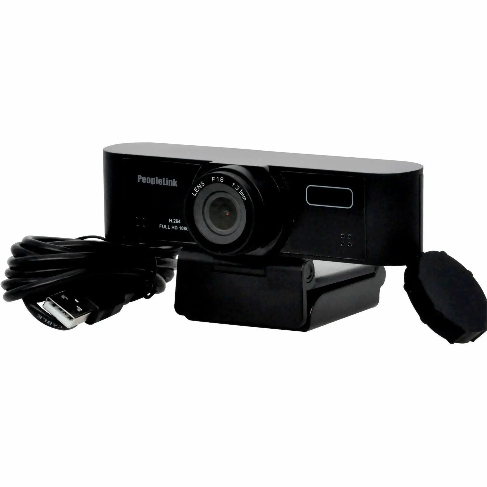 PeopleLink i8 webcam, black, with USB 2.0 Type-A cable.