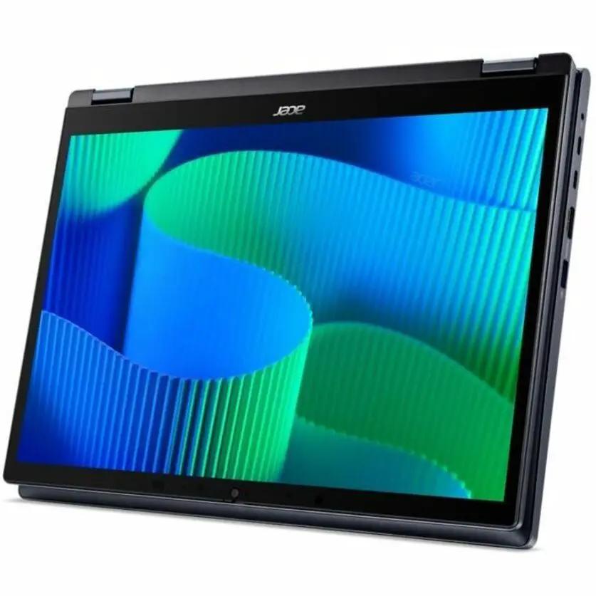 Acer TravelMate P4 Spin 14 2-in-1 Notebook, blue, 14-inch touchscreen.