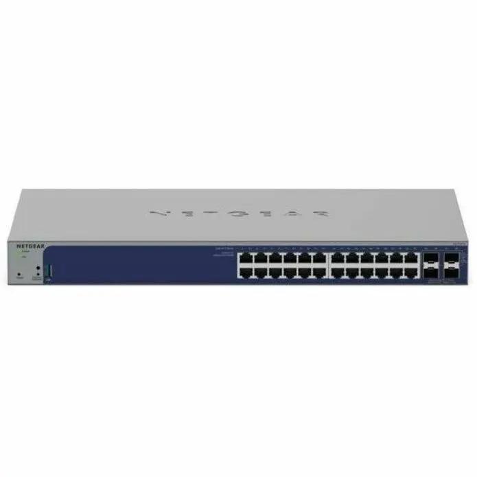 NETGEAR Smart SWTH 24-port Gigabit SFP+ managed switch with 2 SFP+ uplink ports, blue front panel