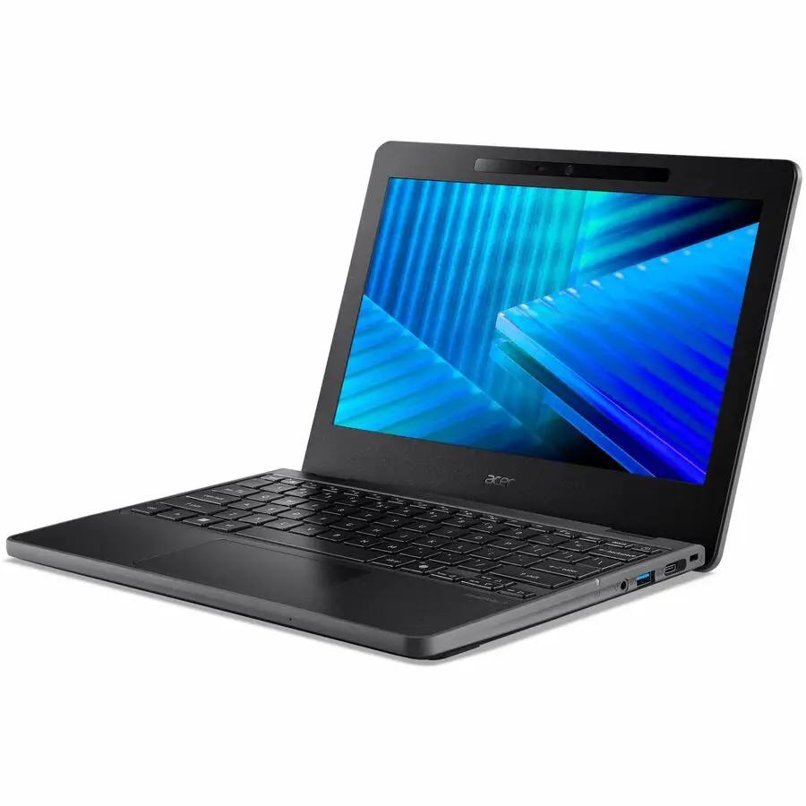 Acer TravelMate B3 11 laptop, black, 11.6-inch touchscreen, on white background