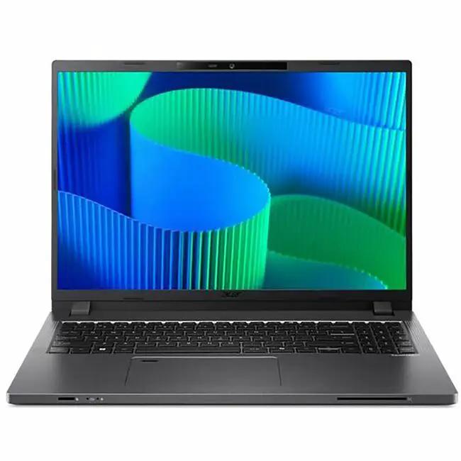 Acer TravelMate P2 notebook computer, dark gray, on white background