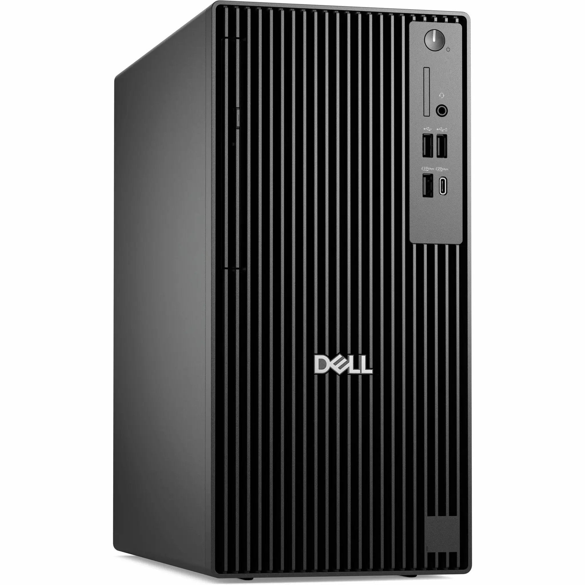 Dell Pro Tower Plus desktop PC in black with front USB ports and power button.