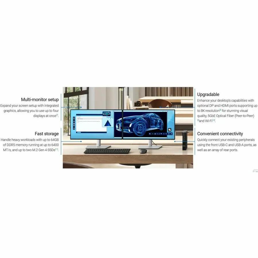 Dell QCM1250 Pro Micro Desktop PC, 32 GB RAM, 512 GB SSD, Windows 11 Pro, dual-monitor workstation.