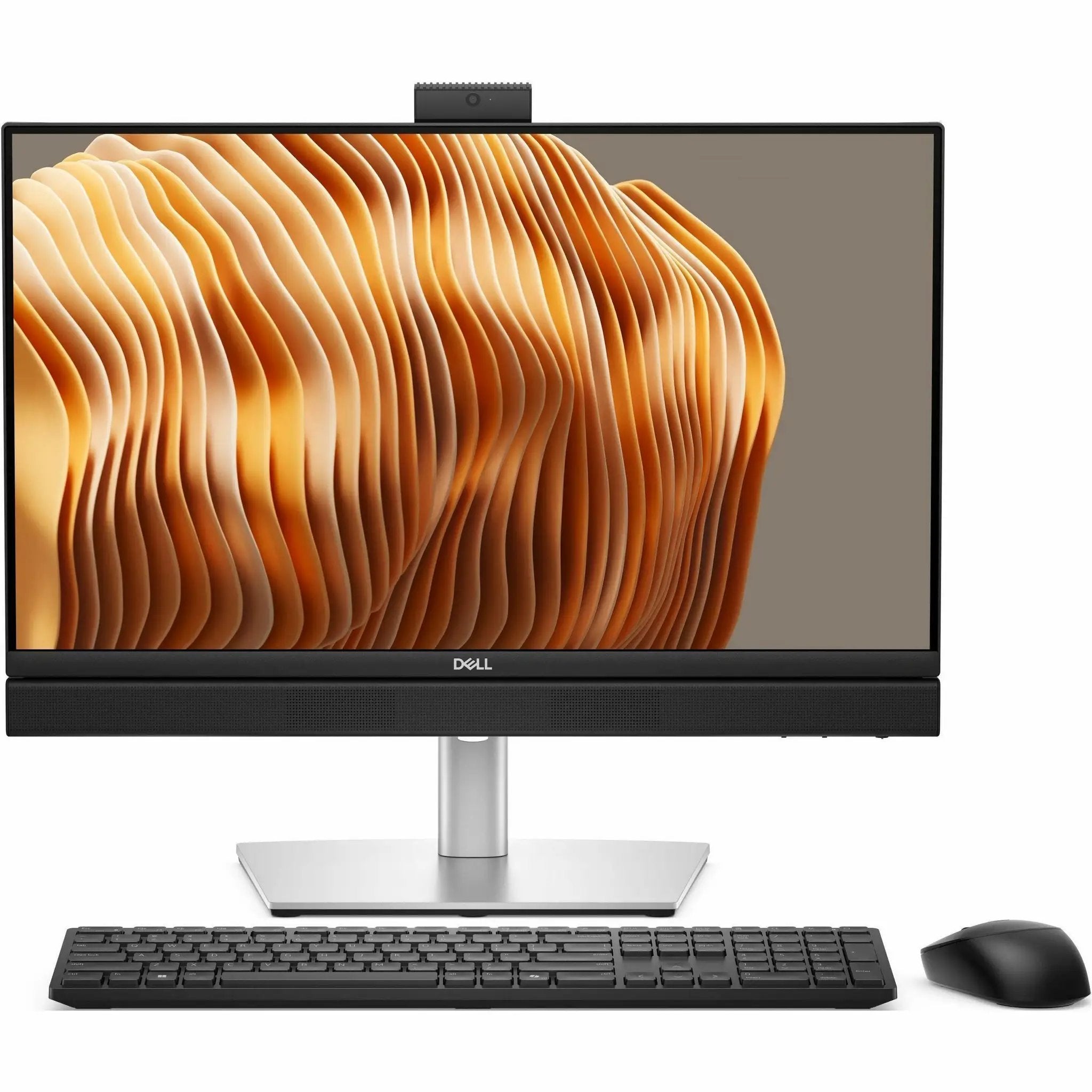 Dell QB24250 All-In-One desktop with keyboard and mouse; black monitor.