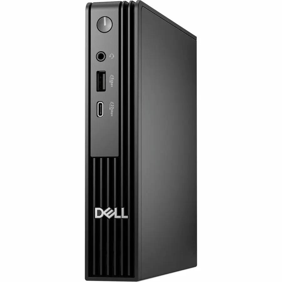 Dell QCM1250 Mini PC upright desktop with front USB, audio jack, power button; Dell logo.