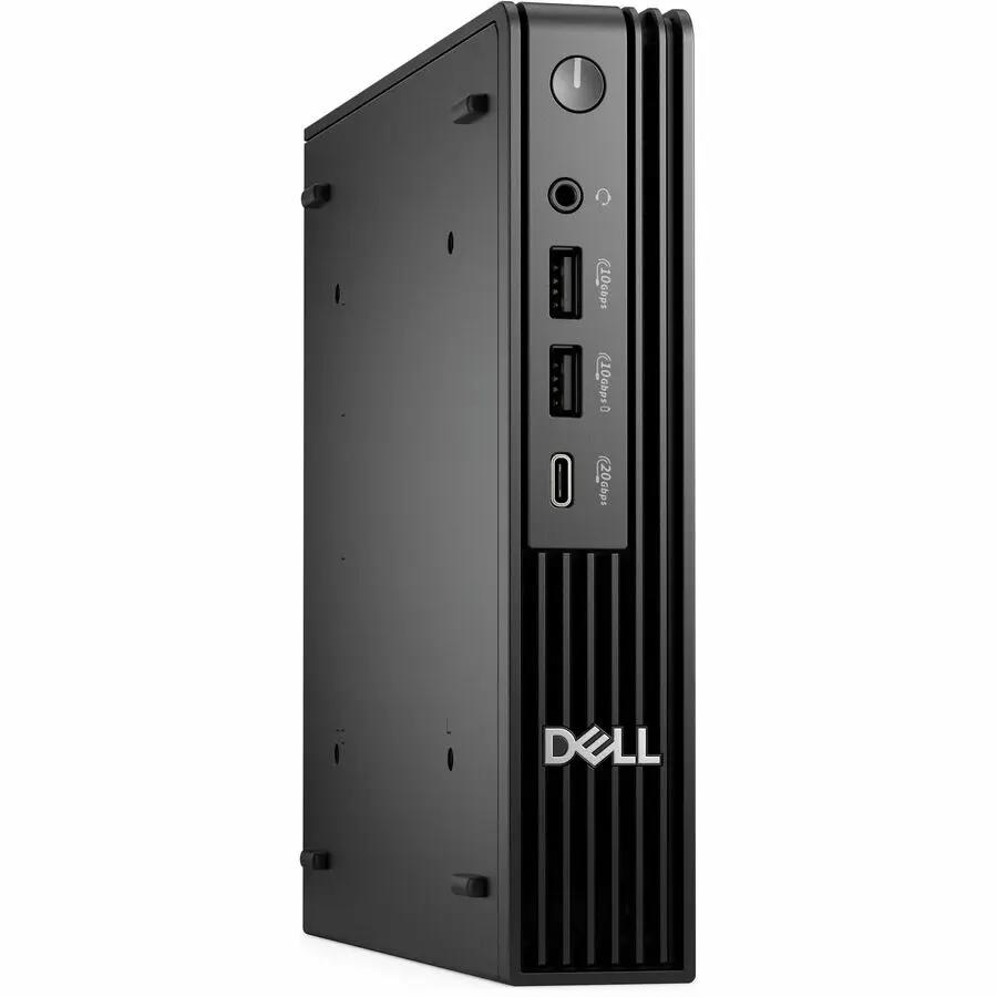 Dell QBM1250 Pro Micro Plus ultra-compact desktop PC front view, black, with two USB ports, audio jack, and power button