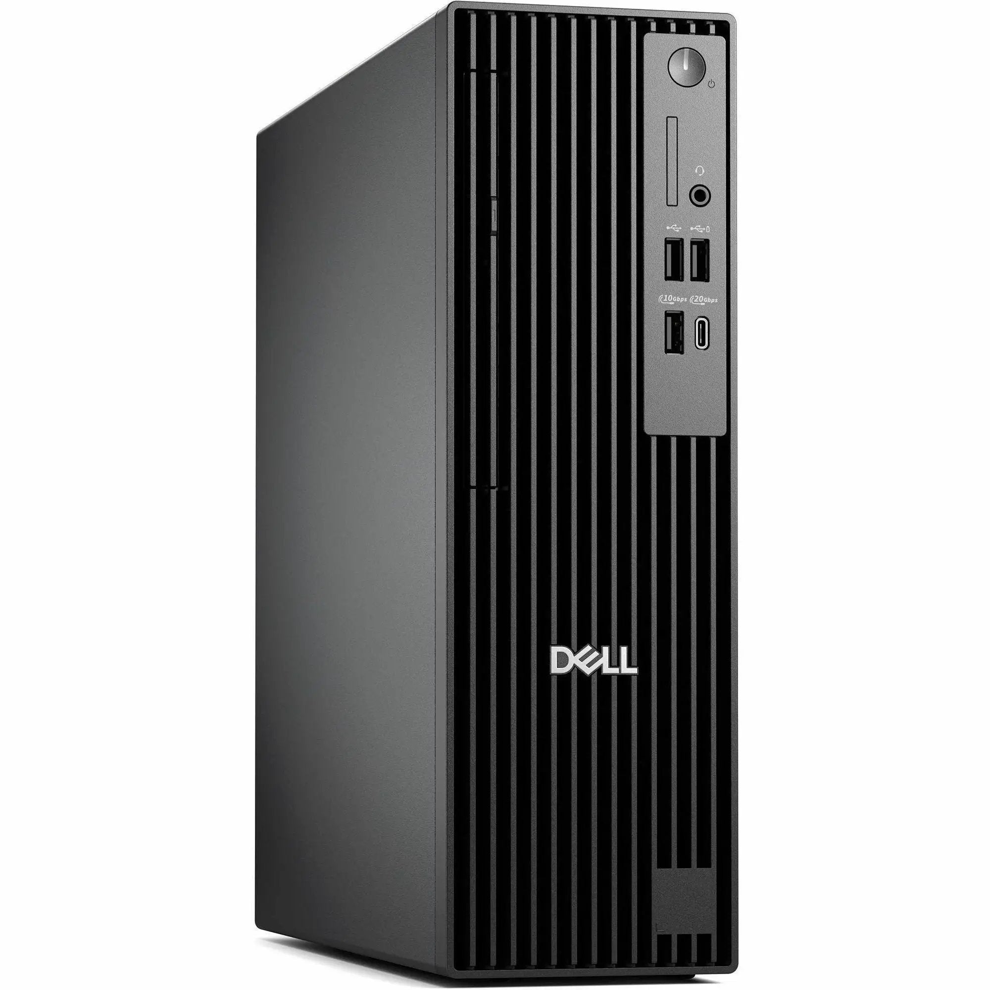 Dell QBS1250 Pro Slim Mini PC desktop in black with 32GB RAM, 512GB SSD, Windows 11 Pro; front USB ports and Dell logo