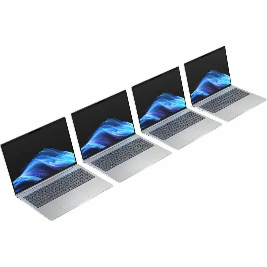 HP EliteBook 8 laptops β four silver notebooks with blue wallpaper displays