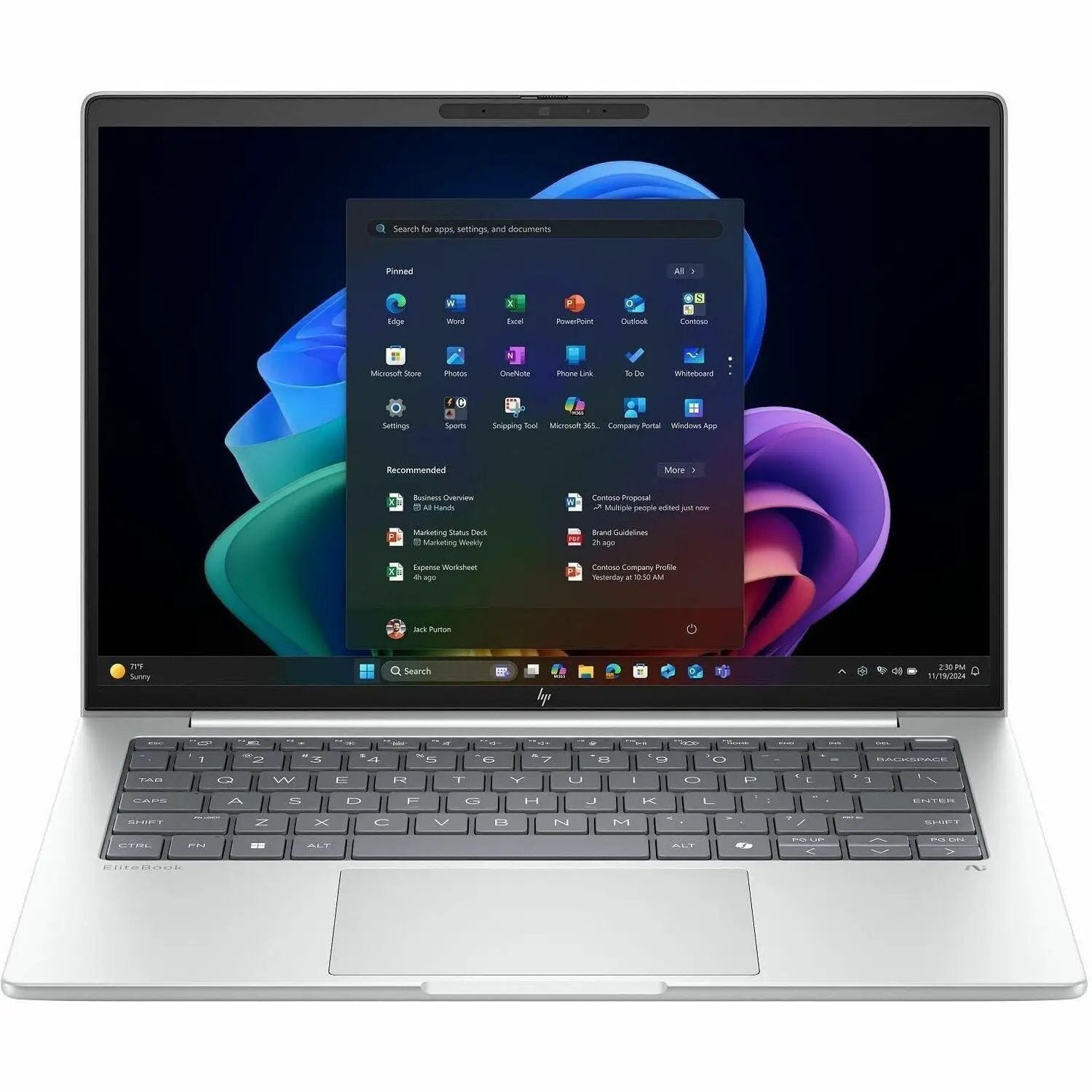 HP EliteBook 8G1i laptop, glacier silver aluminum, 14-inch touchscreen.