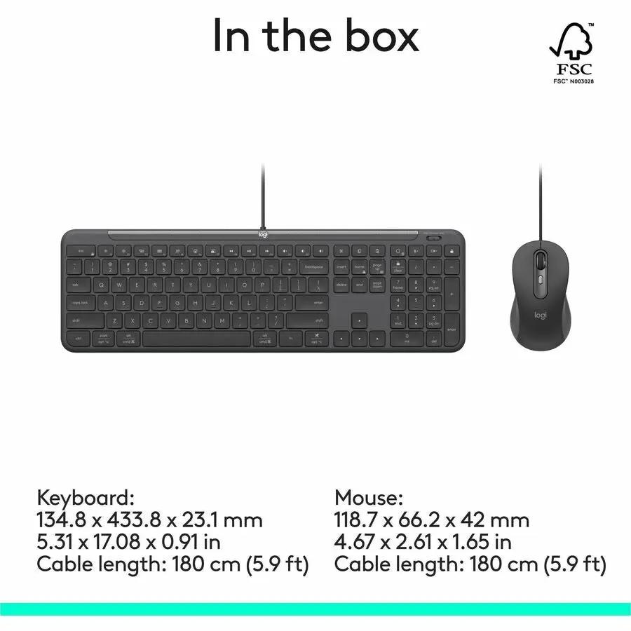 Logitech Signature Slim Wired Combo MK625 for Business, Optical Wired Mouse, Full-Size Keyboard, Plug-and-Play, Graphite