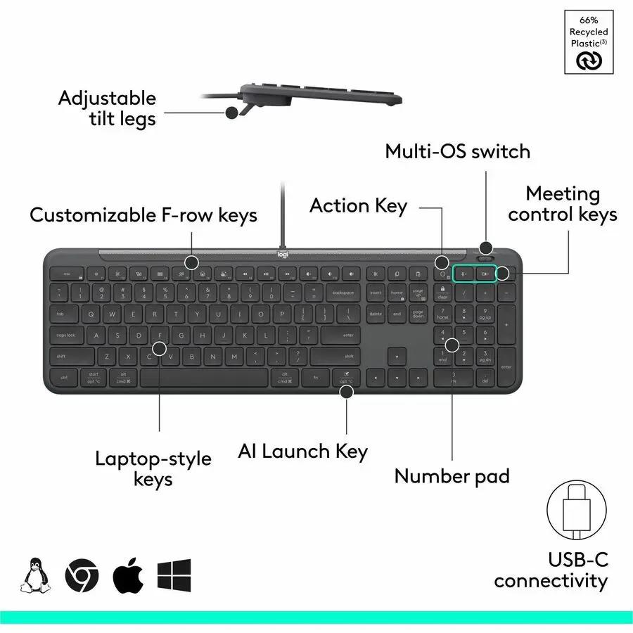 Logitech Signature Slim Wired Combo MK625 for Business, Optical Wired Mouse, Full-Size Keyboard, Plug-and-Play, Graphite