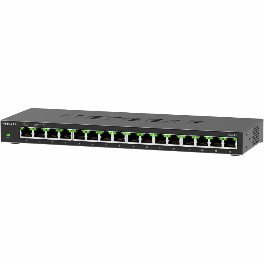 NETGEAR GS316 16-port Gigabit Unmanaged Switch with green LED indicators