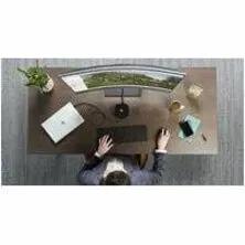 HP EliteBook 8 laptop in glacier silver on a desk, top-down view
