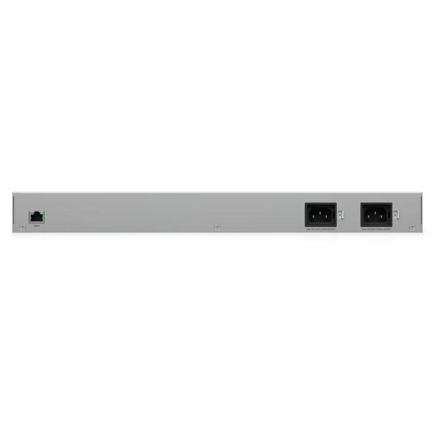 Ubiquiti UniFi WAN Switch RJ45 2-Port 10GbE, gray metal rear panel with dual power inputs