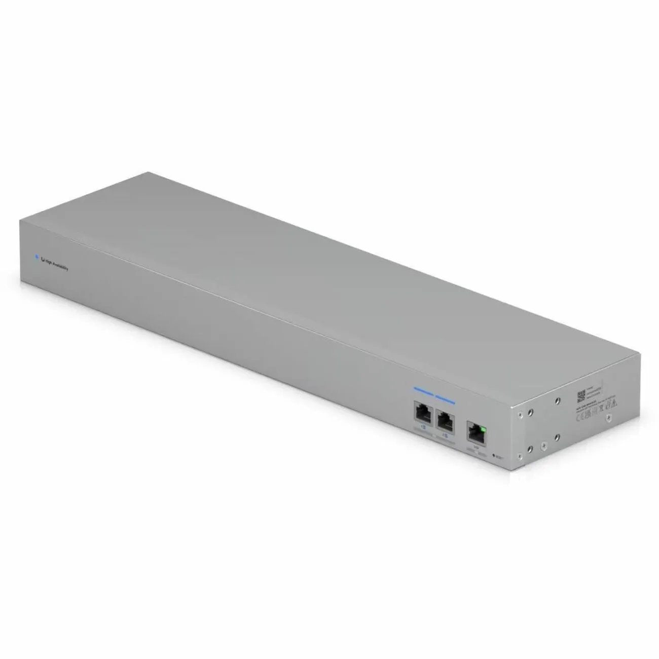 Ubiquiti UniFi WAN Switch RJ45 2-Port 10GbE, grey metal chassis with two Ethernet ports and status LEDs