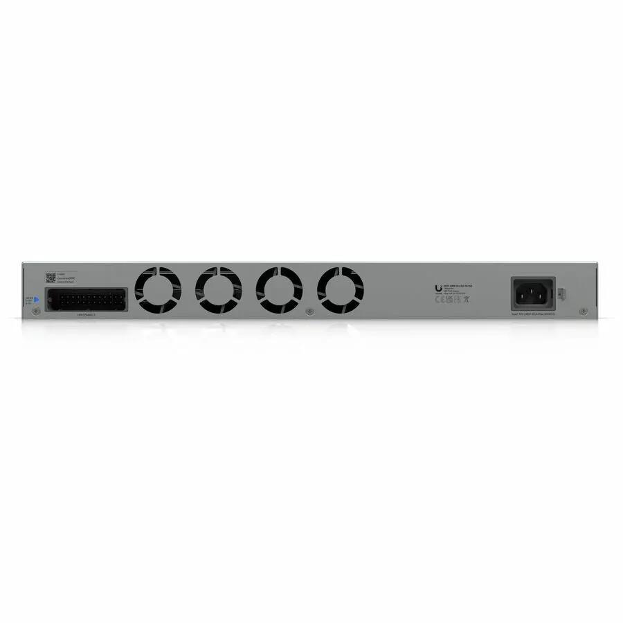 Ubiquiti EdgeSwitch Pro XG 10-Port 10GbE PoE+ switch, back view with four cooling fans and power inlet