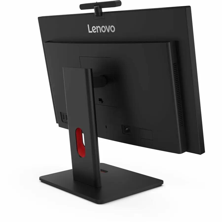 Lenovo ThinkCentre M90a Gen 6 all-in-one desktop computer, black, rear view on stand