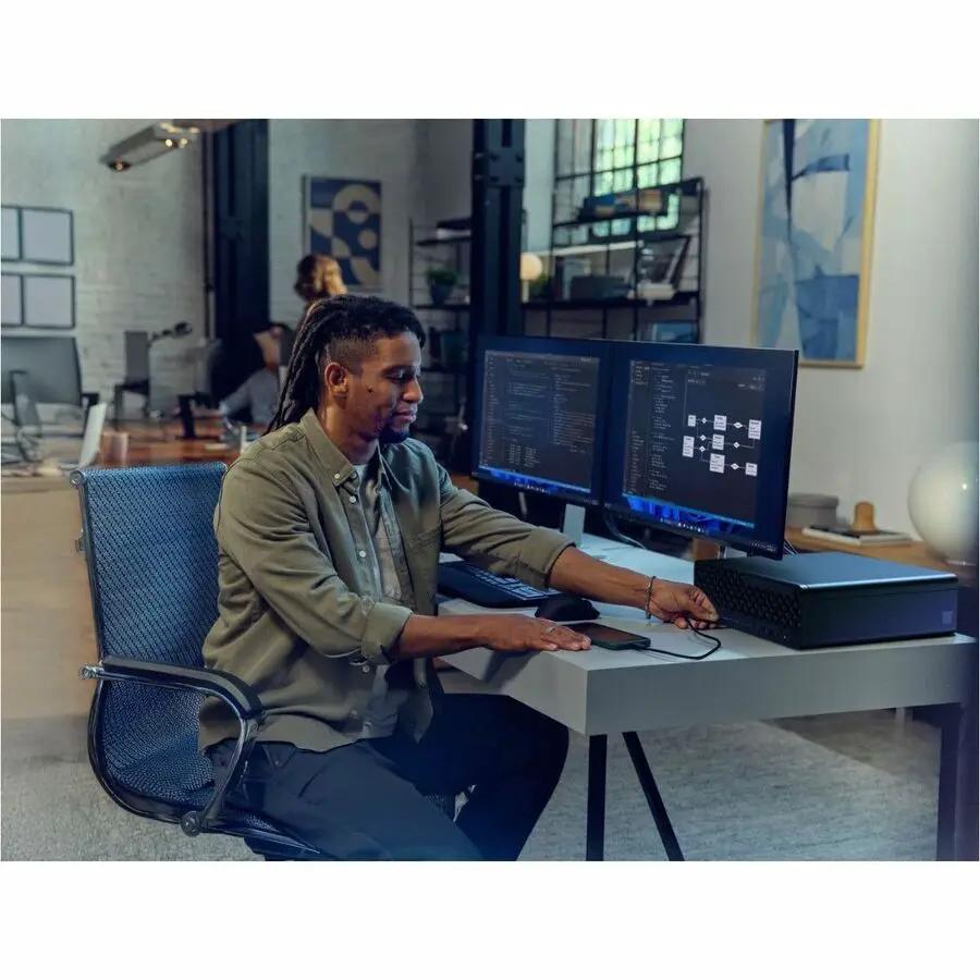 HP EliteDesk 8 SFF desktop computer with dual monitors on an office desk