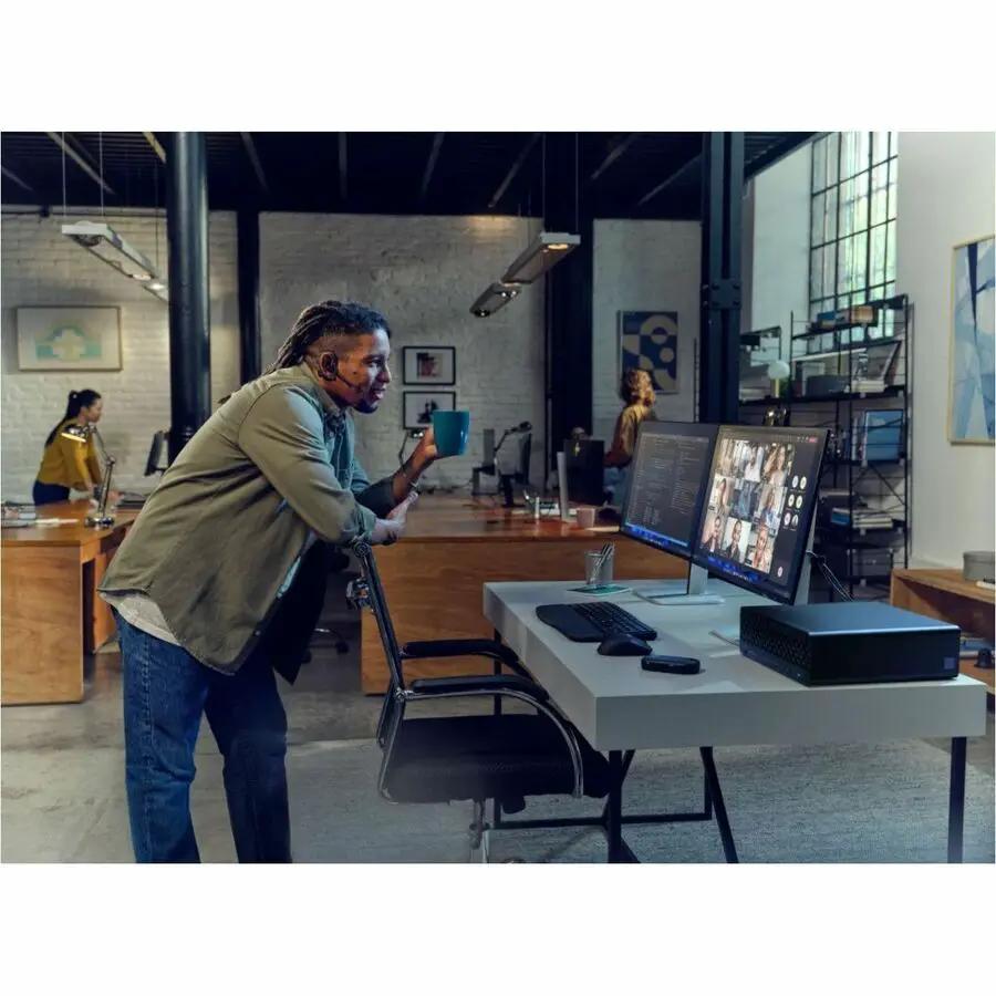 HP EliteDesk 8 SFF desktop computer with Windows 11 Pro, black compact chassis on a modern office desk