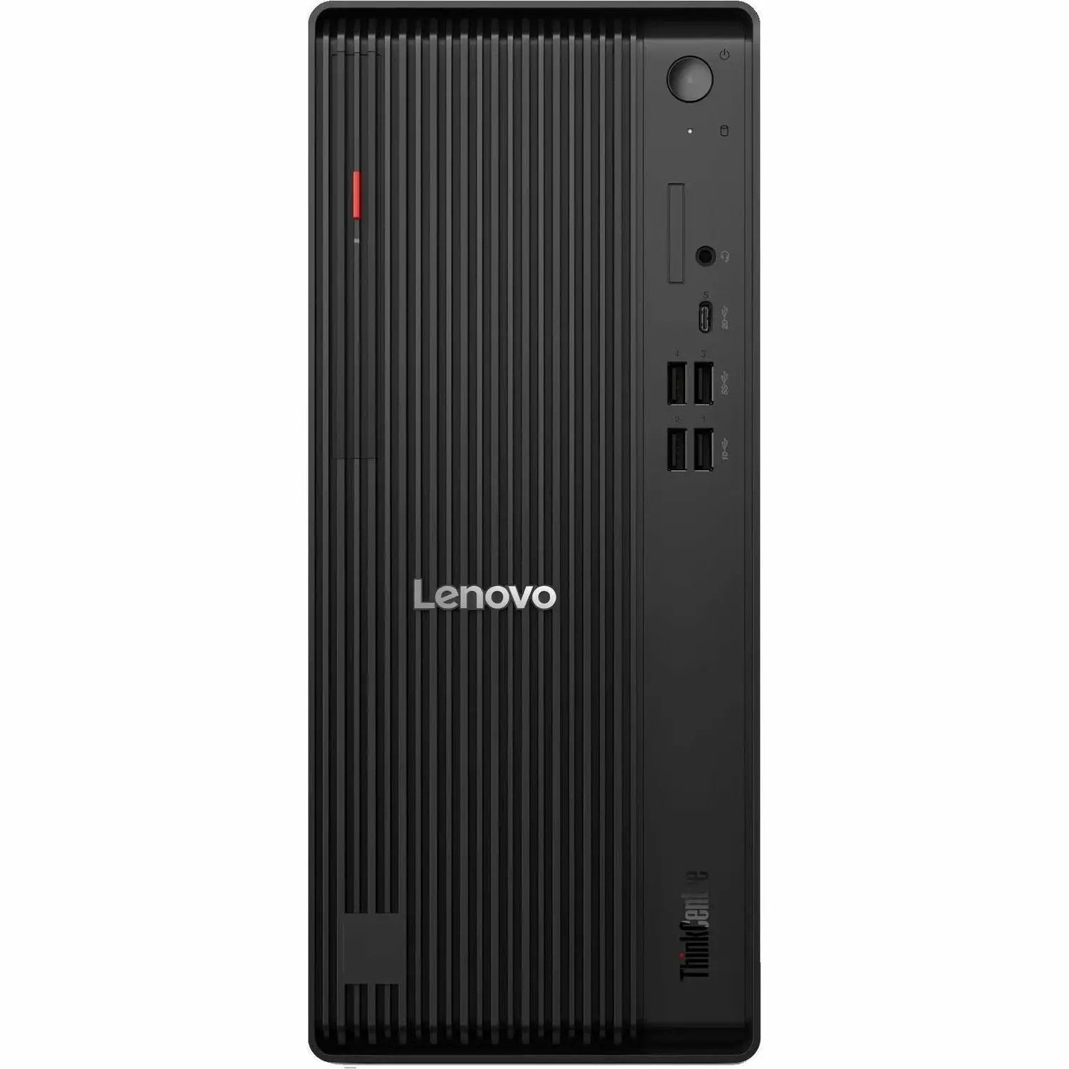 Lenovo ThinkCentre M70t Gen 6 desktop tower in black with front USB ports and power button.