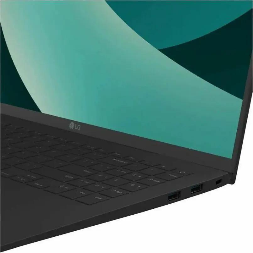 LG Gram 15 laptop, black chassis with keyboard and side ports.