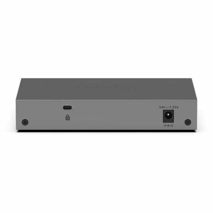 NETGEAR GS108P 8-Port Gigabit PoE Managed Switch, grey metal chassis, rear power input.
