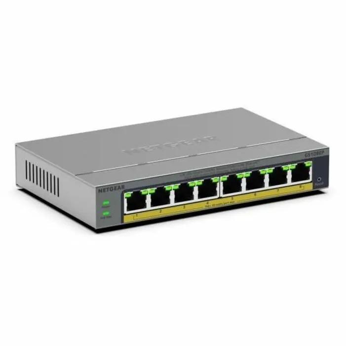 NETGEAR GS108P 8-Port Gigabit PoE Managed Switch, gray metal enclosure