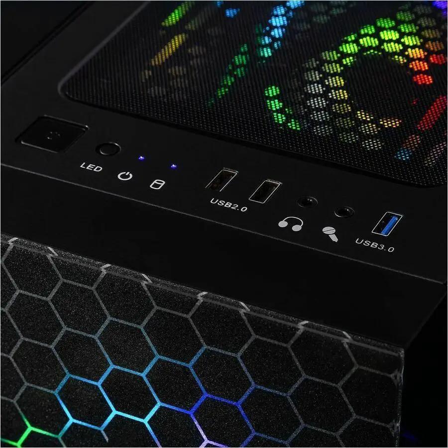 Cybertron CLX SET desktop PC with RGB honeycomb side panel and front USB 2.0/3.0 ports