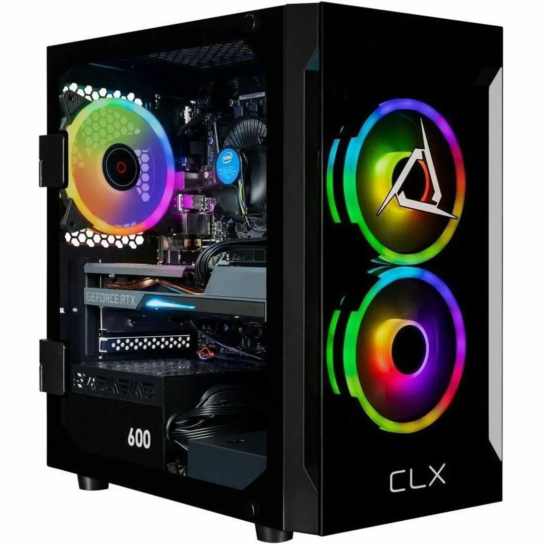 CLX SET TGMS gaming desktop PC in black with glass side panel and RGB fans, RTX 5060 Ti 8GB