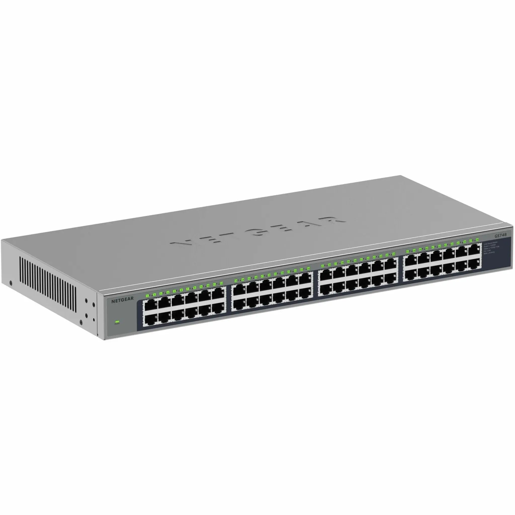 NETGEAR ProSAFE GS748TP 48-port Gigabit PoE+ unmanaged switch, gray metal chassis