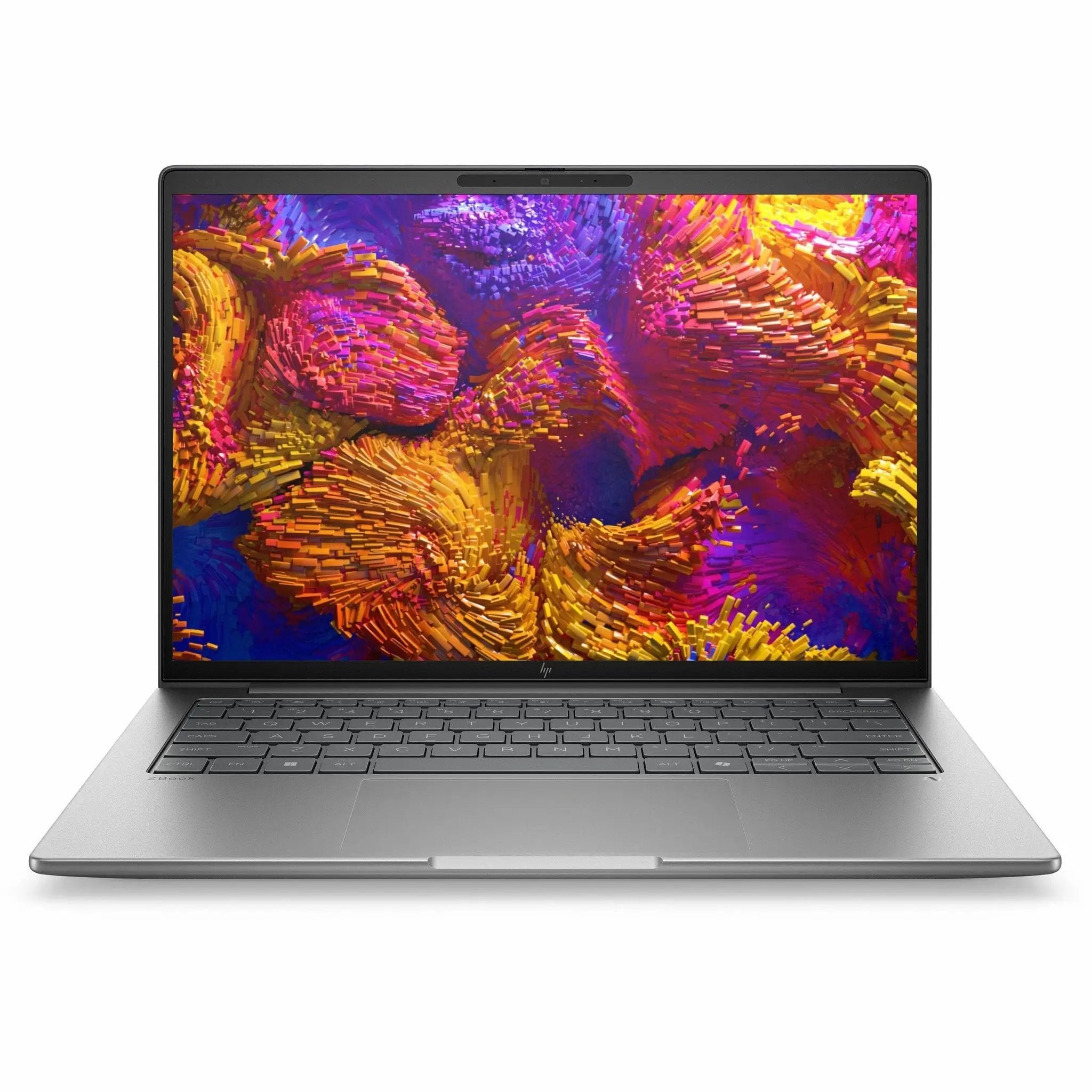 HP ZBook 14 G1a mobile workstation laptop with silver chassis and colorful display