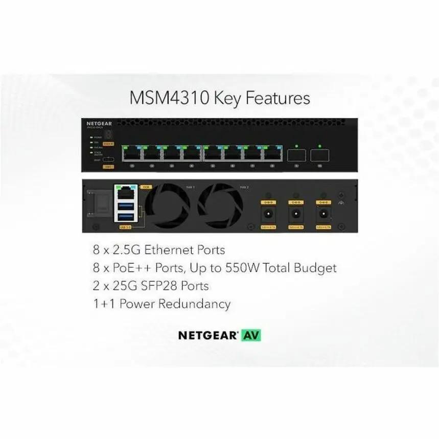 NETGEAR M4350 8-Port Managed Switch, black, 2.5G Ethernet, PoE+, 25G SFP28 ports