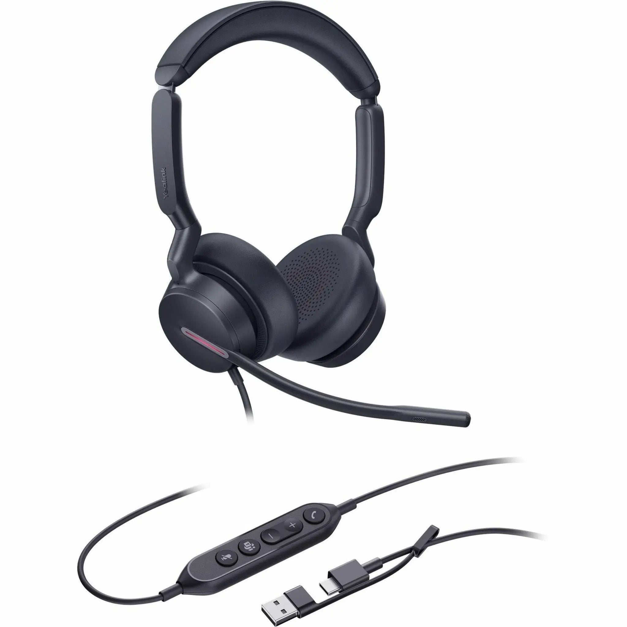 Yealink UH46 Dual MS USB-C A headset, black with inline control and USB-A/USB-C adapters