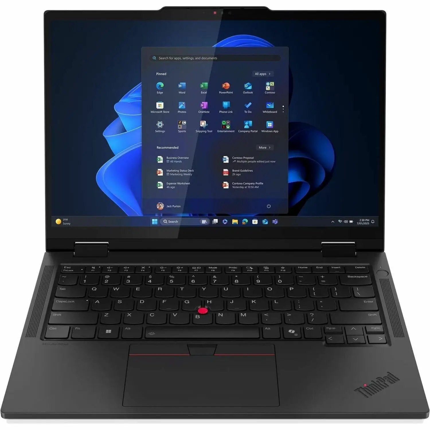 Lenovo ThinkPad T14s G1 2-in-1 laptop, black, opened on a white background