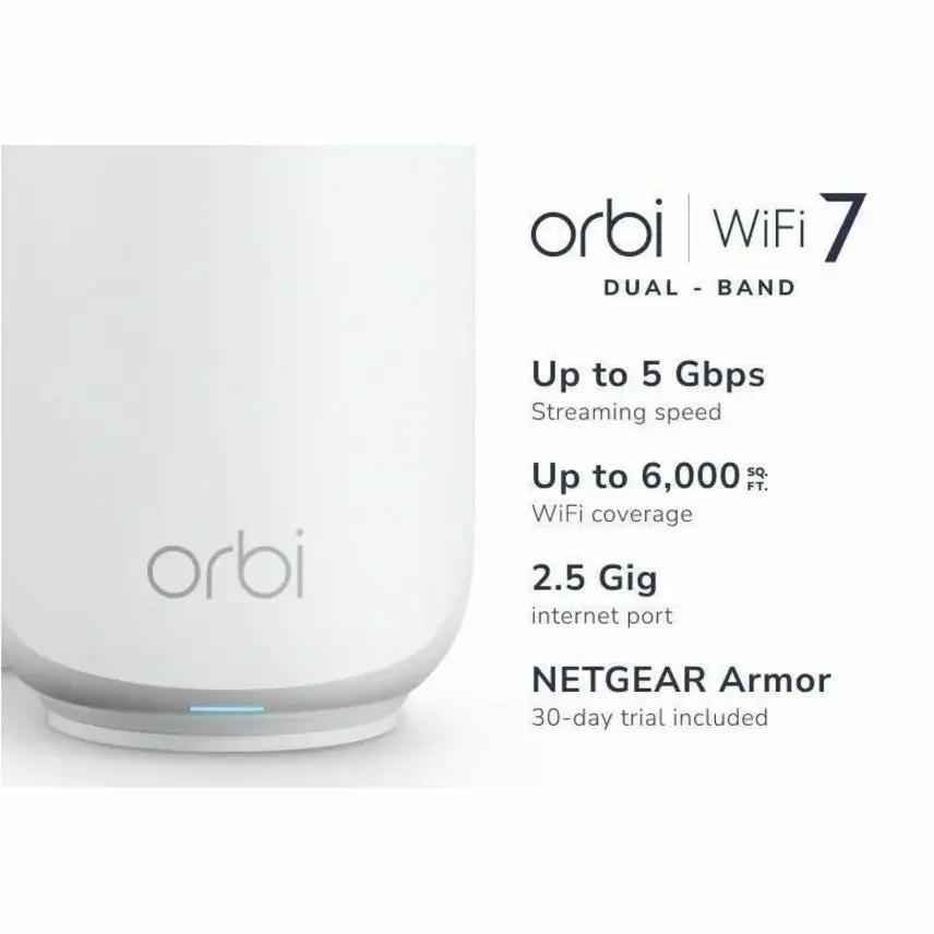 NETGEAR Orbi ORBI3 dual-band WiFi 7 router 3-pack bundle, white with blue LED base