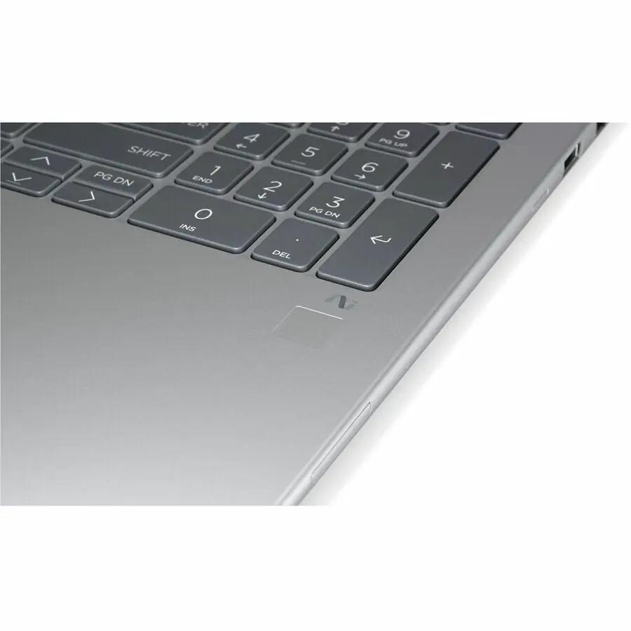 HP ZBook X 16 Mobile Workstation laptop keyboard close-up in silver aluminum finish