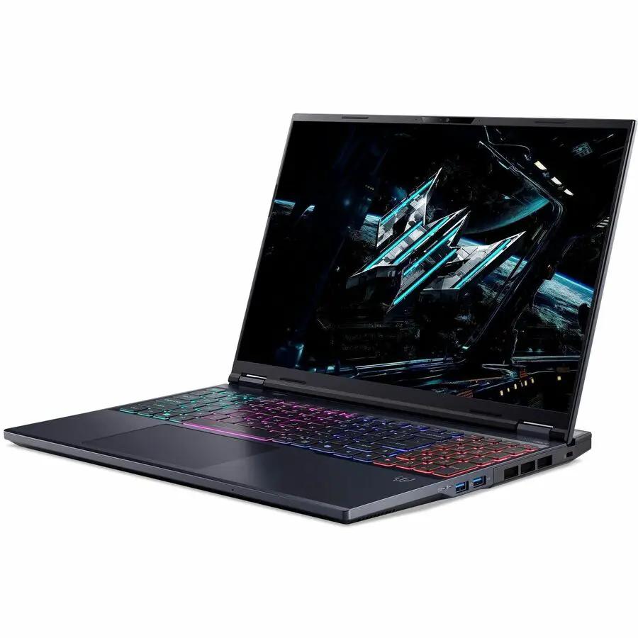 Predator Helios 16 gaming laptop, Acer, black with RGB keyboard.