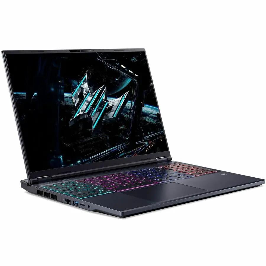 Predator Helios 16 gaming laptop with RGB backlit keyboard and black body
