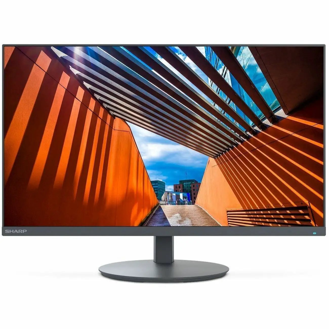 Sharp DD-E224F 22-inch Class Full HD LED monitor with black bezel on a circular stand