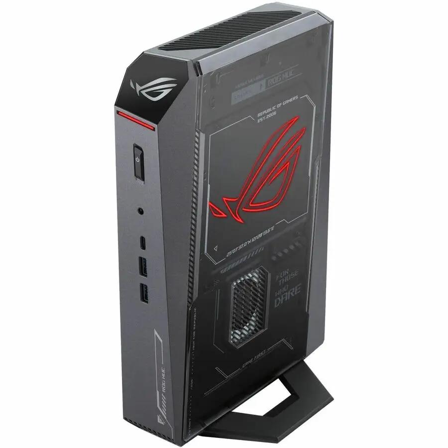 ROG NUC 2025 Mini PC by ASUS with transparent side panel and red ROG logo